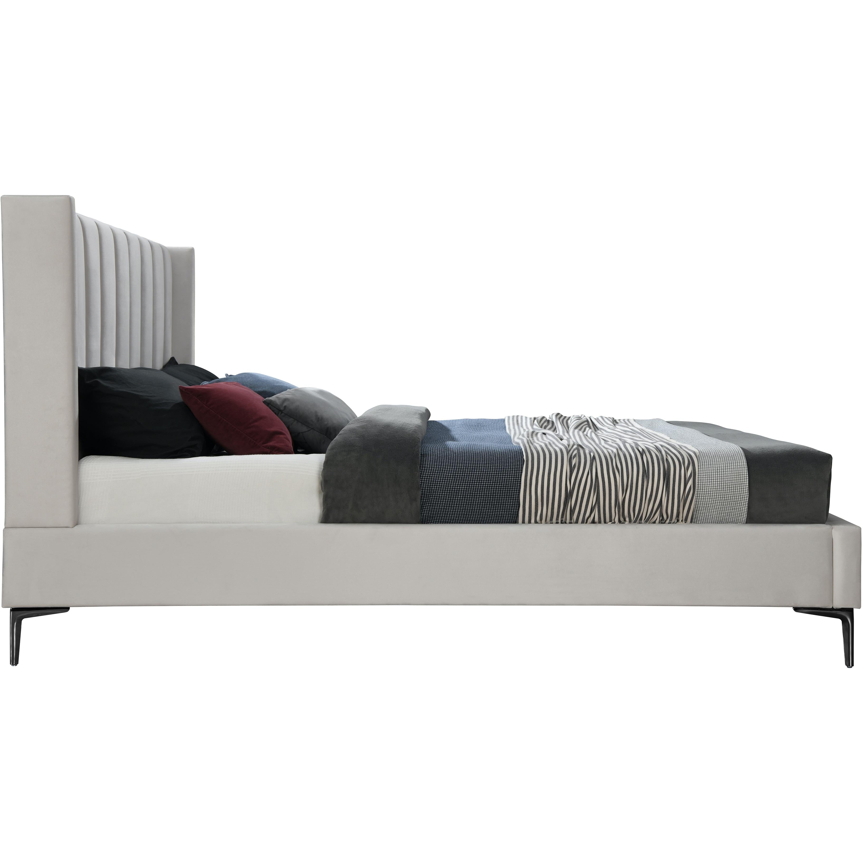 Meridian Nadia Cream Velvet Queen Bed