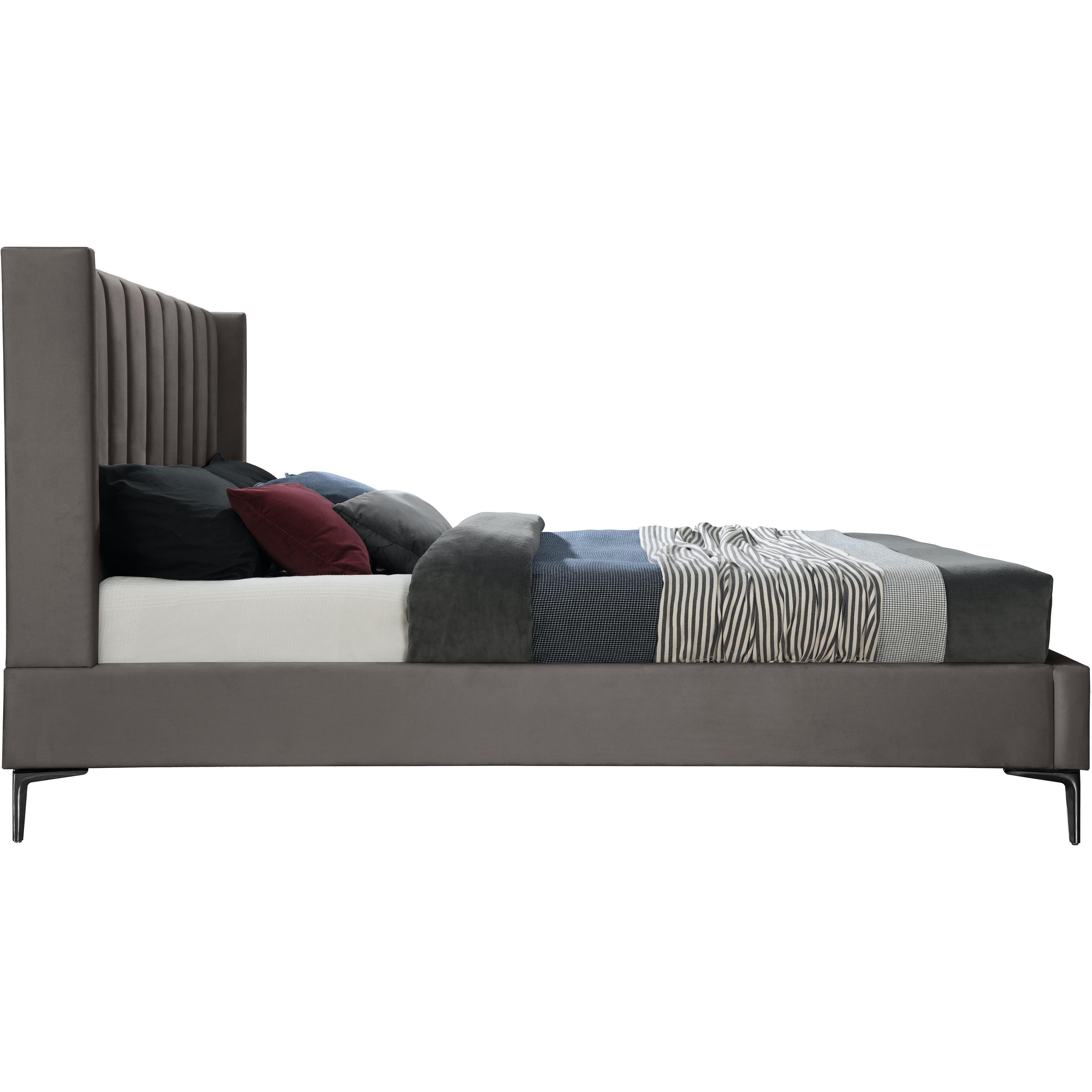 Meridian Nadia Grey Velvet Full Bed