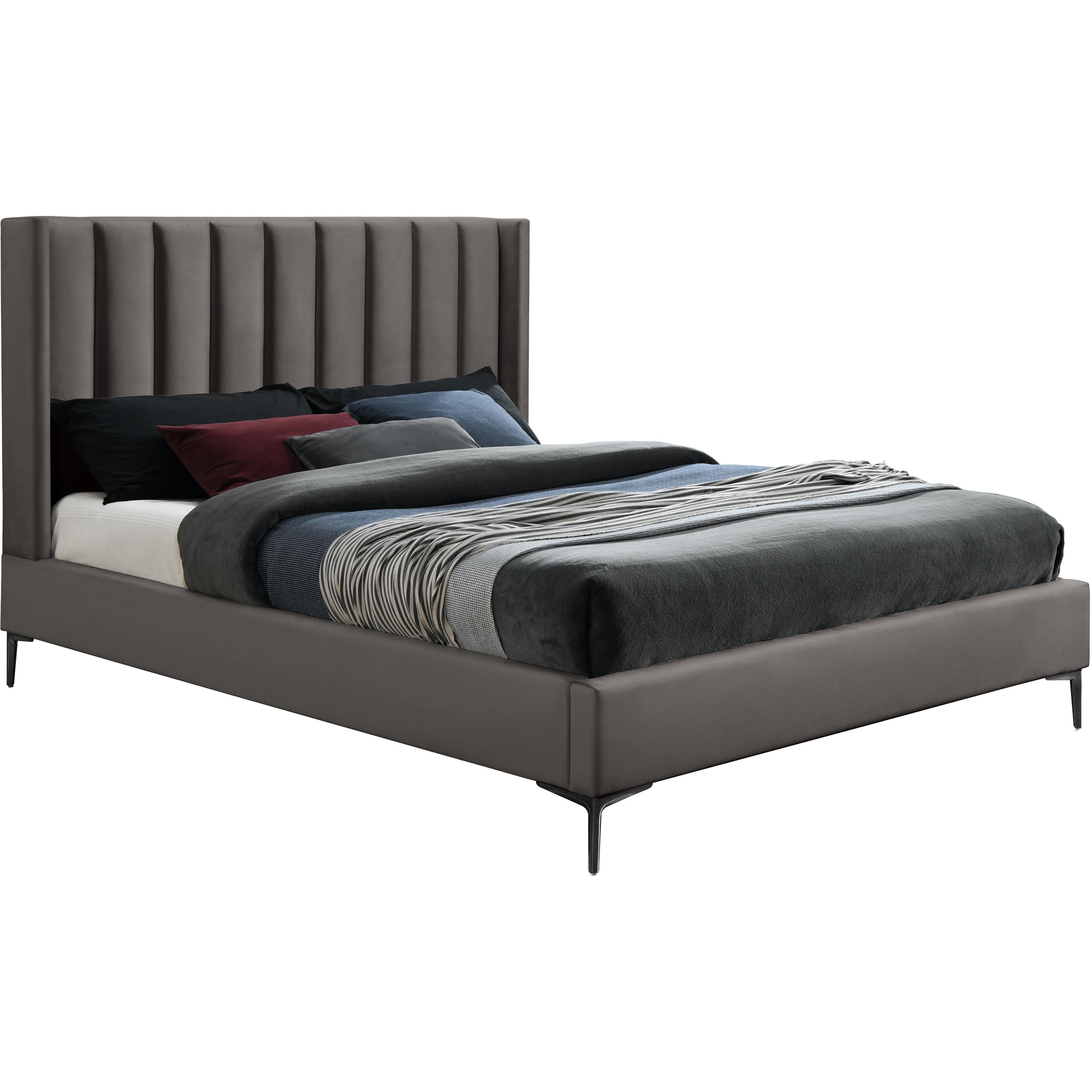 Meridian Nadia Grey Velvet King Bed