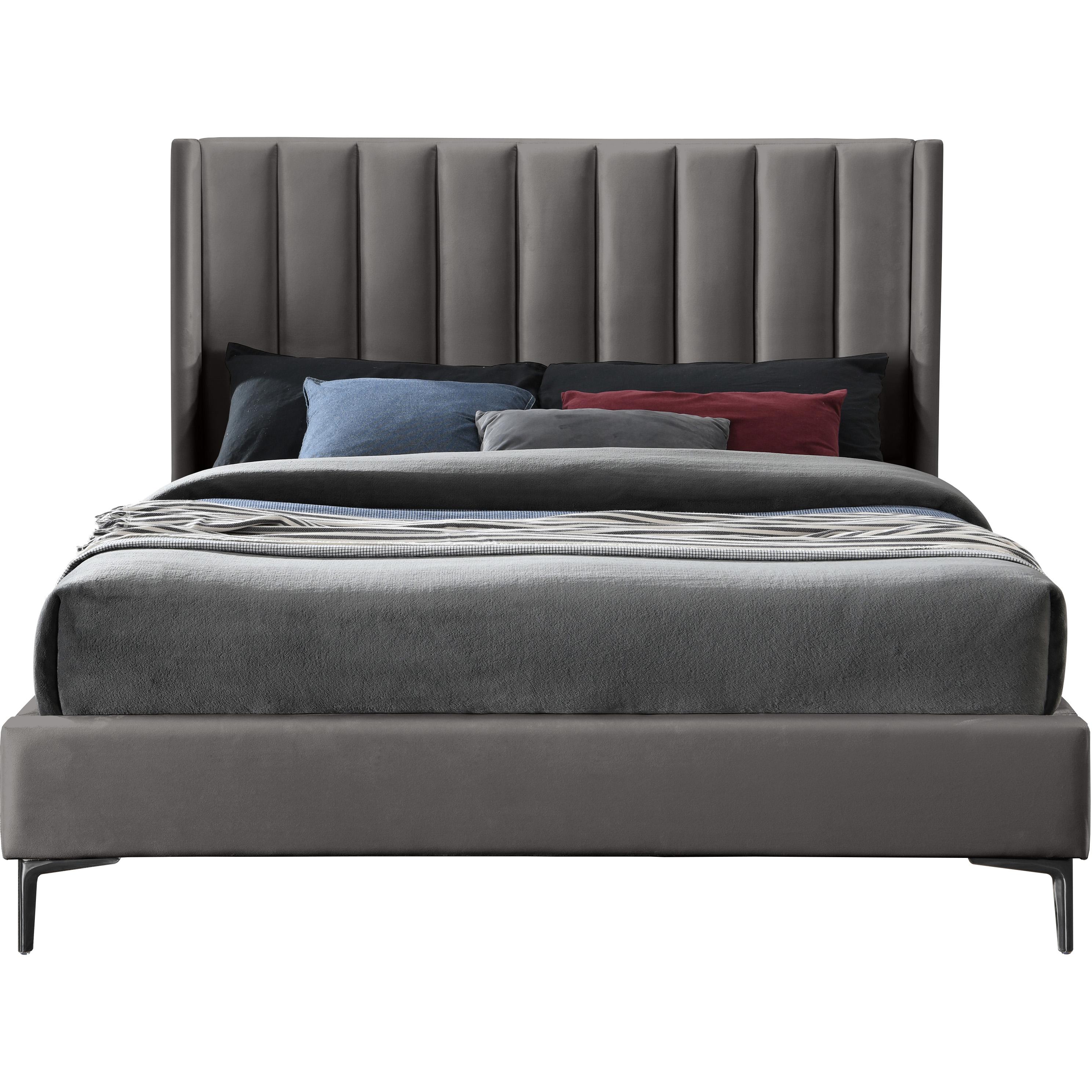 Meridian Nadia Grey Velvet Queen Bed