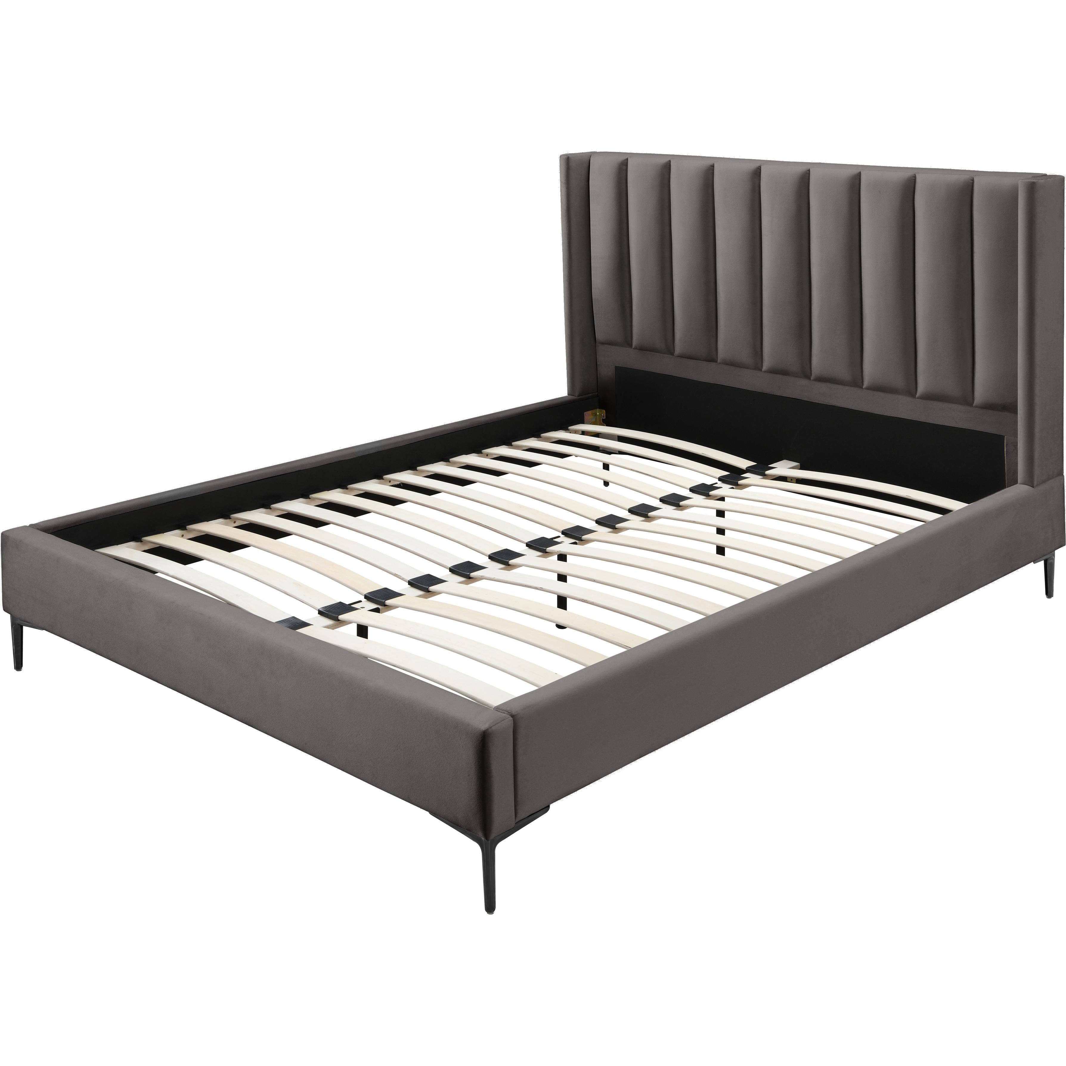 Meridian Nadia Grey Velvet Queen Bed