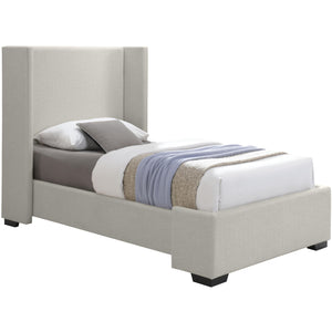 Meridian Oxford Beige Linen Textured Fabric Twin Bed (3 Boxes)