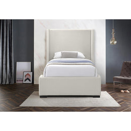 Meridian Oxford Beige Linen Textured Fabric Twin Bed (3 Boxes)