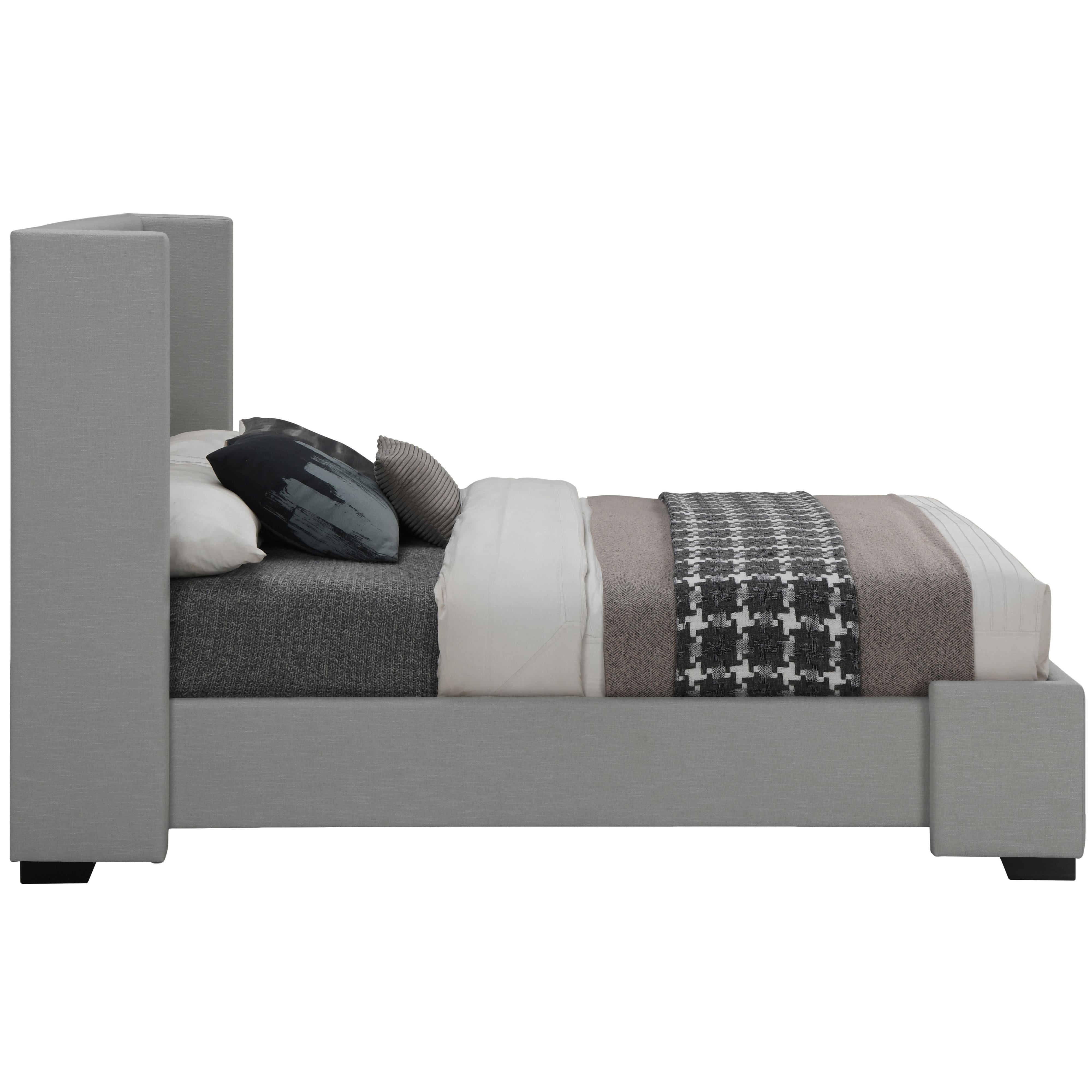 Meridian Oxford Grey Linen Textured Fabric King Bed (3 Boxes)