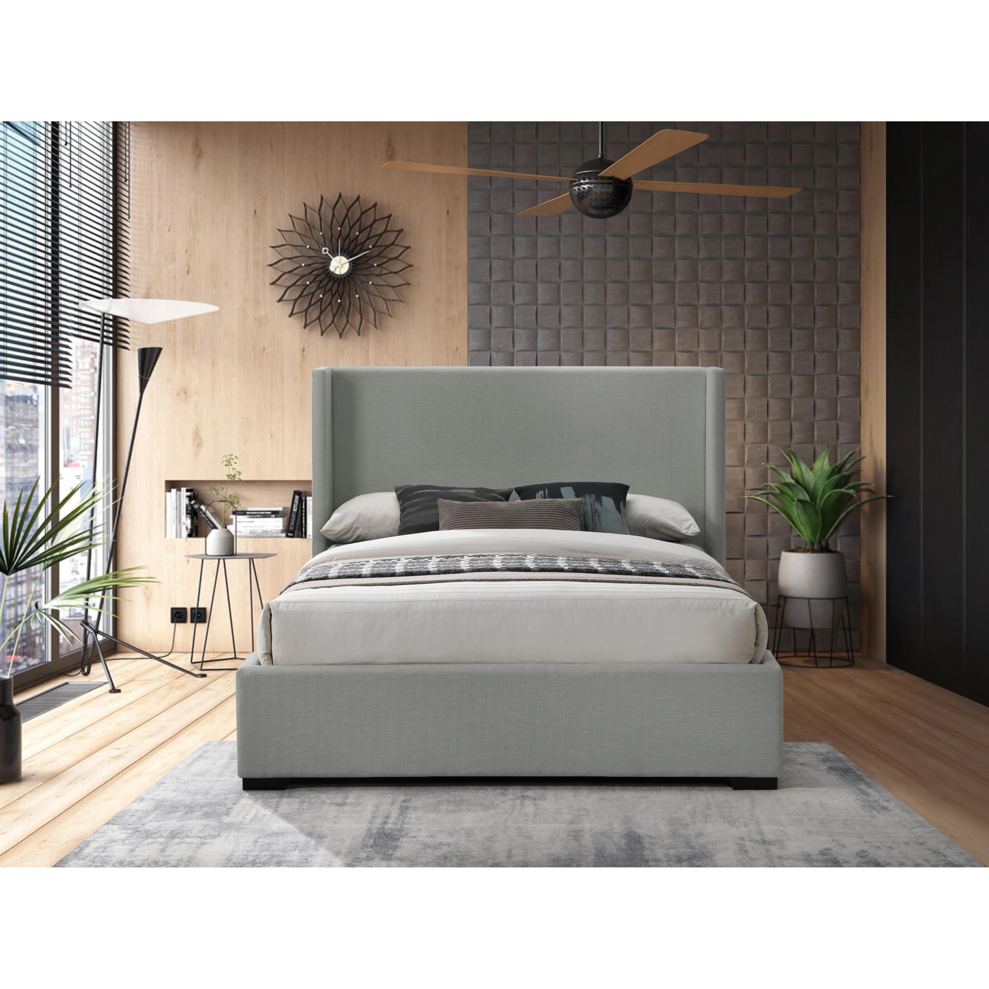 Meridian Oxford Grey Linen Textured Fabric Queen Bed (3 Boxes)