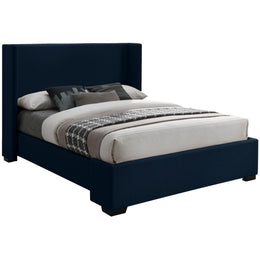 Meridian Oxford Navy Linen Textured Fabric Full Bed (3 Boxes)