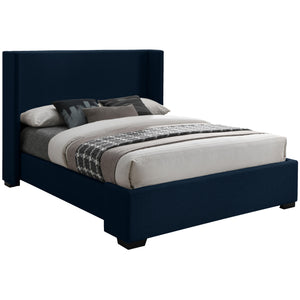 Meridian Oxford Navy Linen Textured Fabric Full Bed (3 Boxes)
