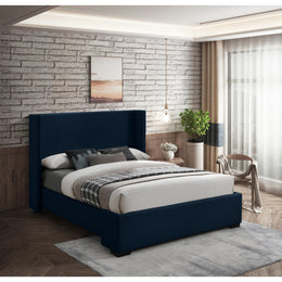 Meridian Oxford Navy Linen Textured Fabric King Bed (3 Boxes)