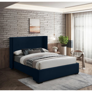 Meridian Oxford Navy Linen Textured Fabric King Bed (3 Boxes)