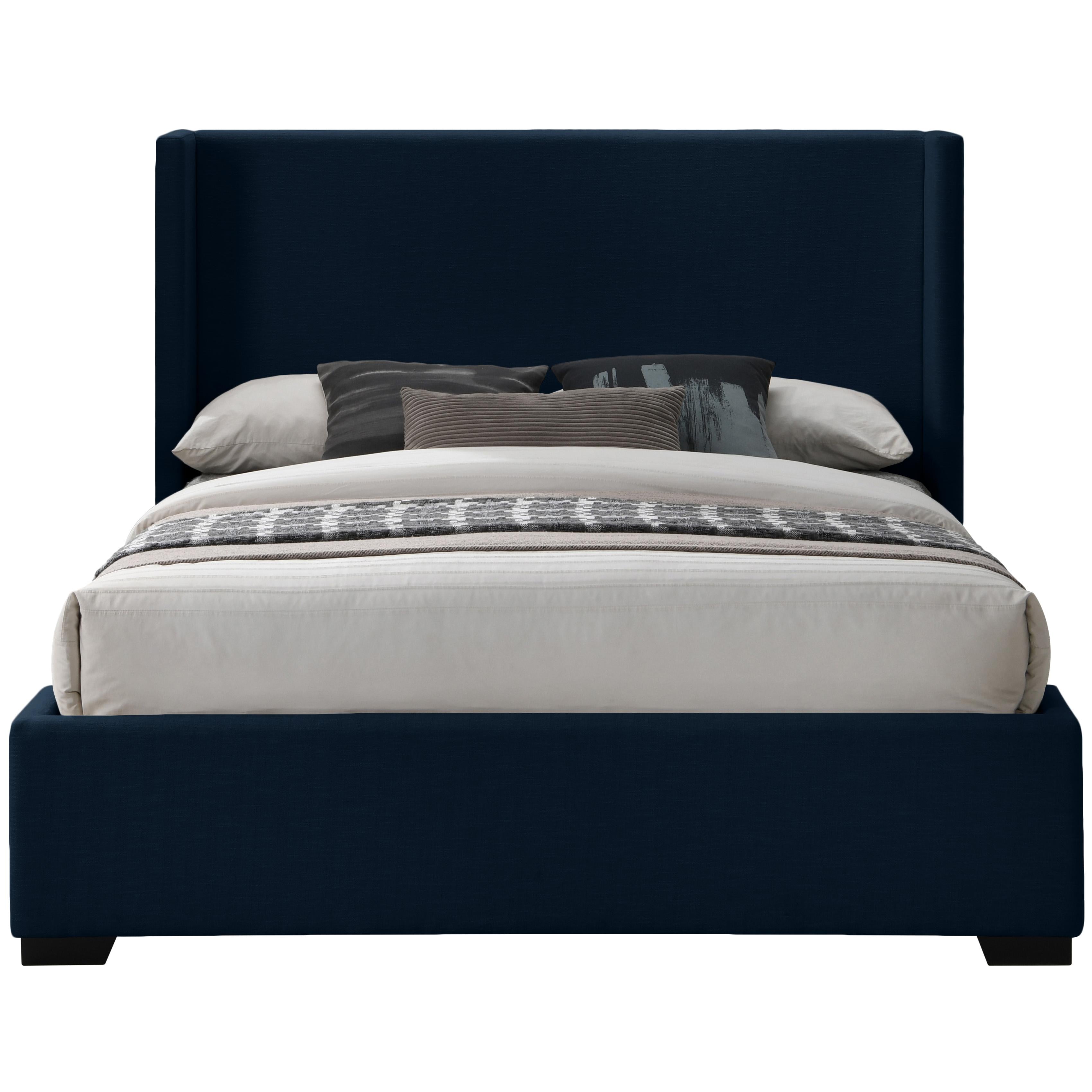 Meridian Oxford Navy Linen Textured Fabric Queen Bed (3 Boxes)
