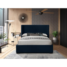 Meridian Oxford Navy Linen Textured Fabric Queen Bed (3 Boxes)