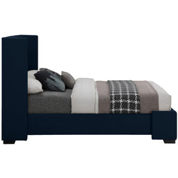 Meridian Oxford Navy Linen Textured Fabric Queen Bed (3 Boxes)