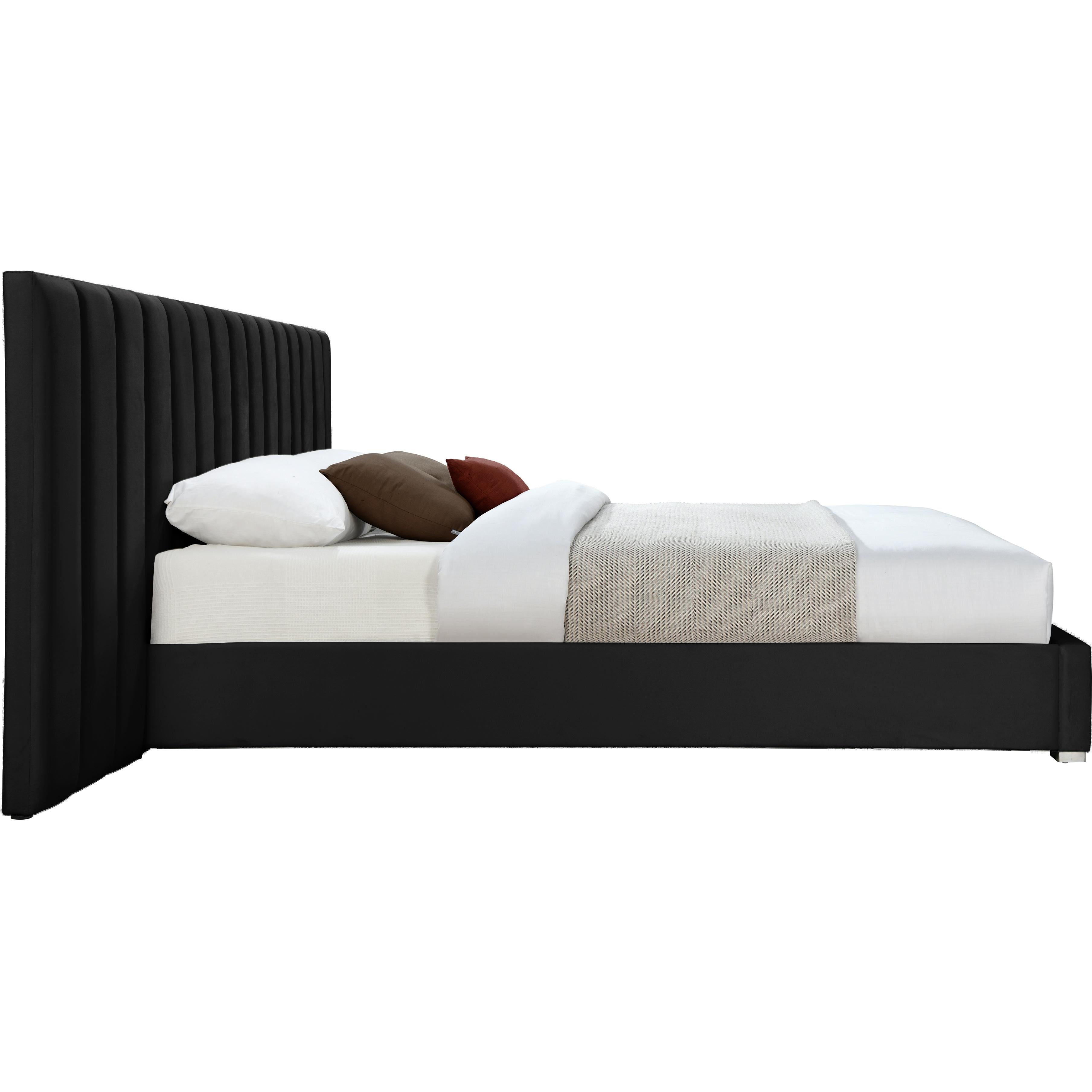 Meridian Pablo Black Velvet Queen Bed