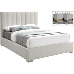 Meridian Pierce Beige Linen Textured Fabric Full Bed