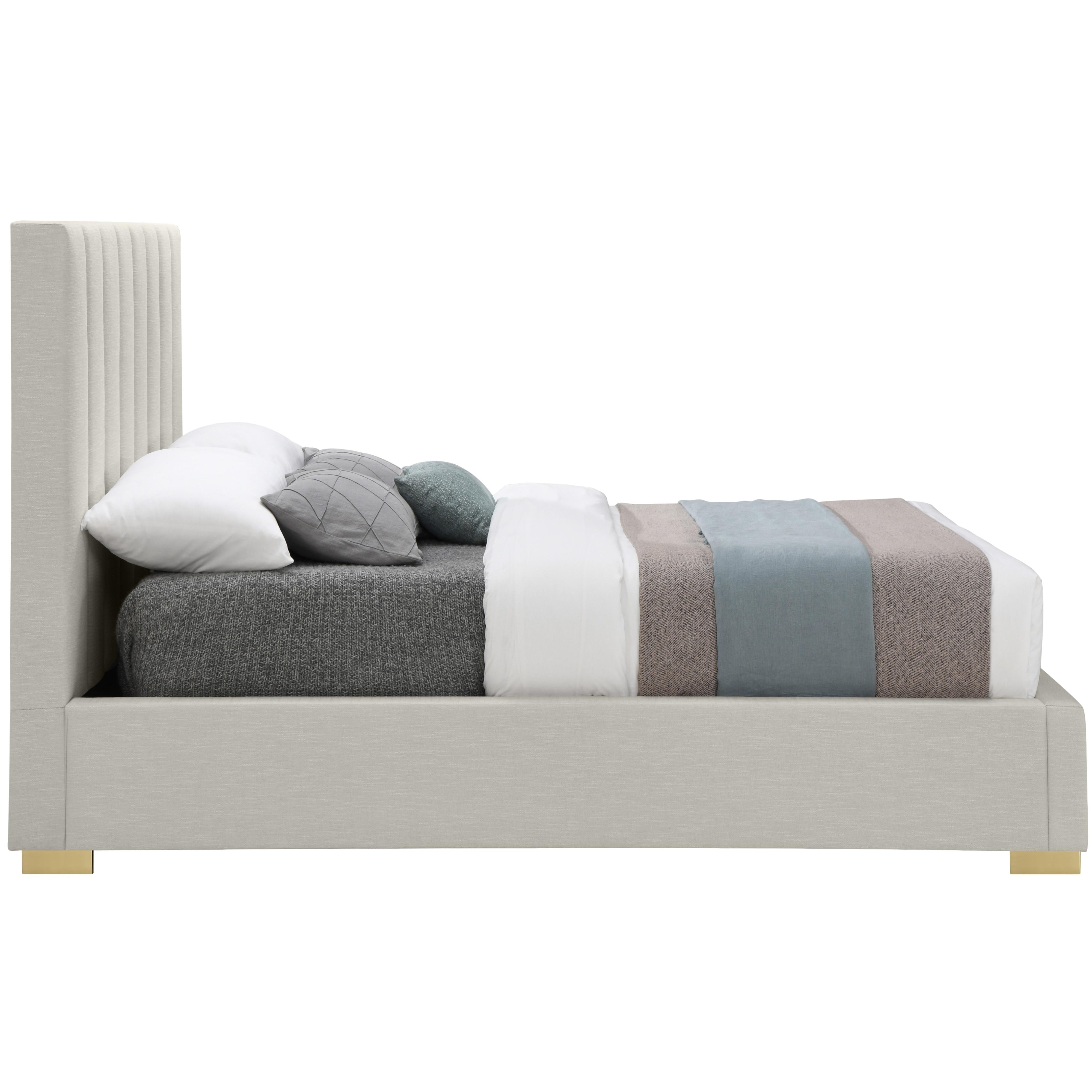 Meridian Pierce Beige Linen Textured Fabric Full Bed