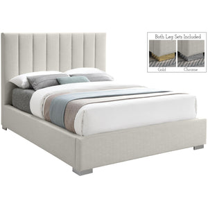 Meridian Pierce Beige Linen Textured Fabric King Bed