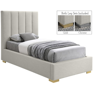 Meridian Pierce Beige Linen Textured Fabric Twin Bed