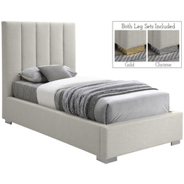 Meridian Pierce Beige Linen Textured Fabric Twin Bed