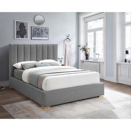 Meridian Pierce Grey Linen Textured Fabric Full Bed