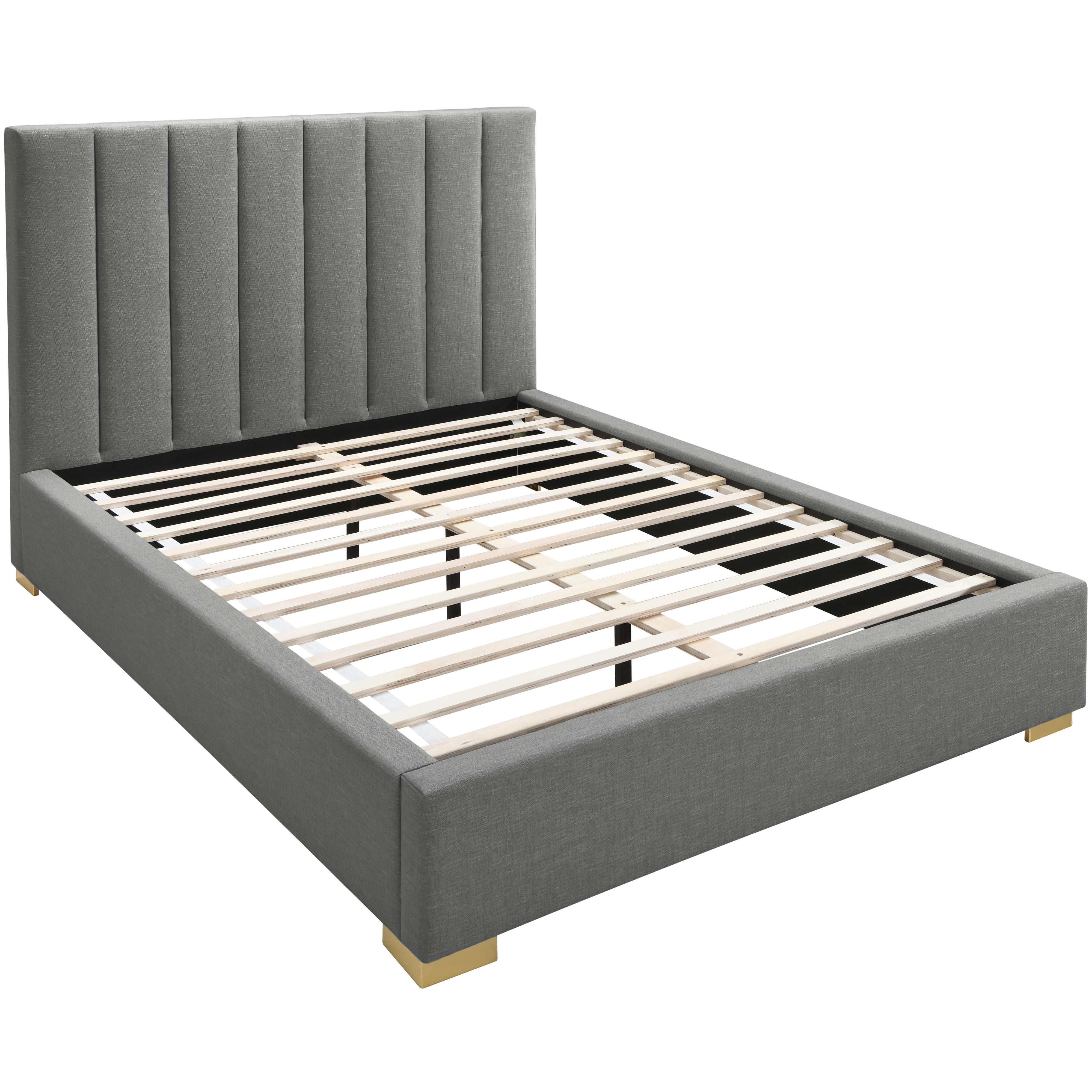 Meridian Pierce Grey Linen Textured Fabric King Bed