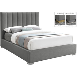Meridian Pierce Grey Linen Textured Fabric King Bed