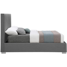 Meridian Pierce Grey Linen Textured Fabric Queen Bed
