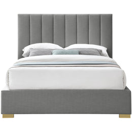 Meridian Pierce Grey Linen Textured Fabric Queen Bed