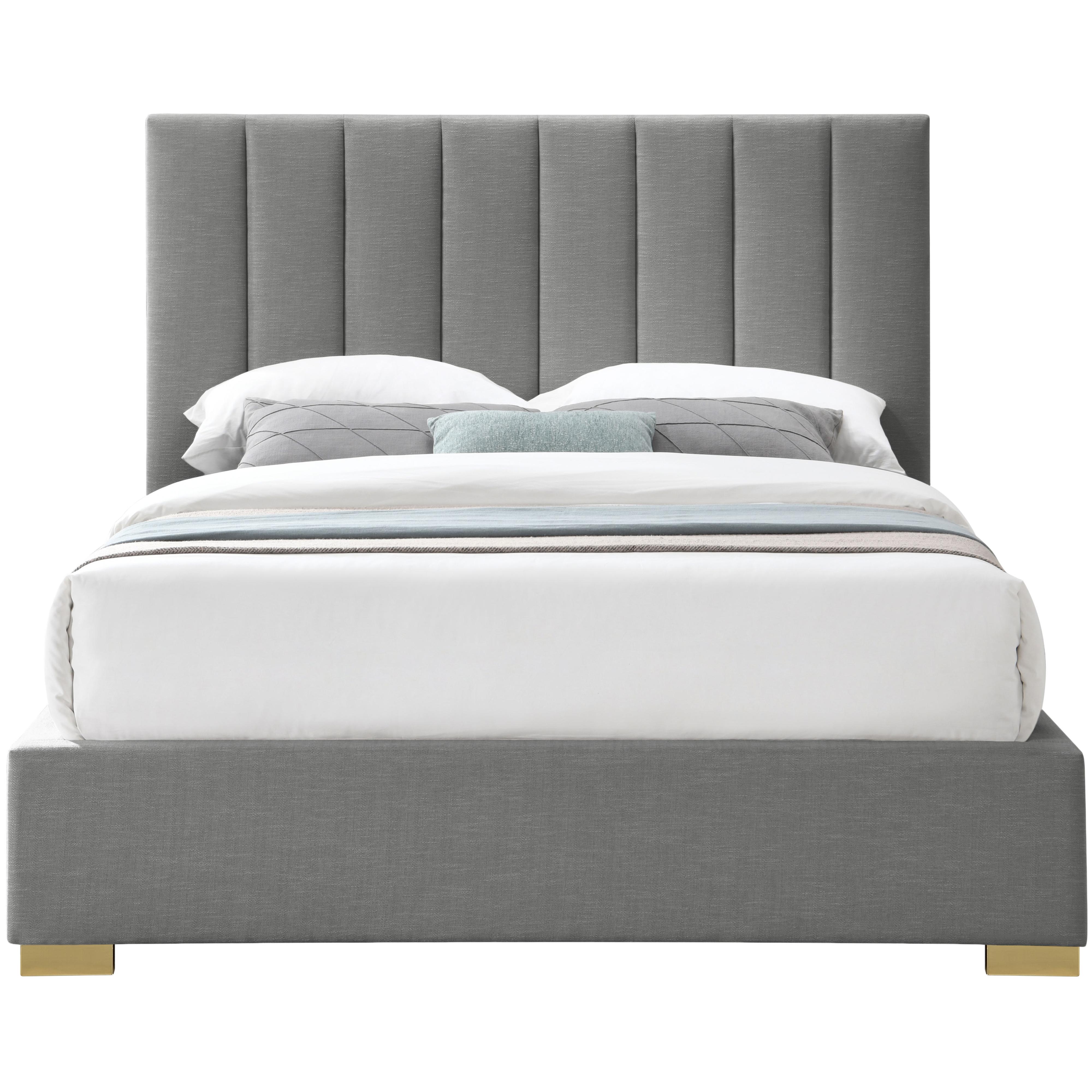 Meridian Pierce Grey Linen Textured Fabric Queen Bed
