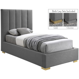 Meridian Pierce Grey Linen Textured Fabric Twin Bed