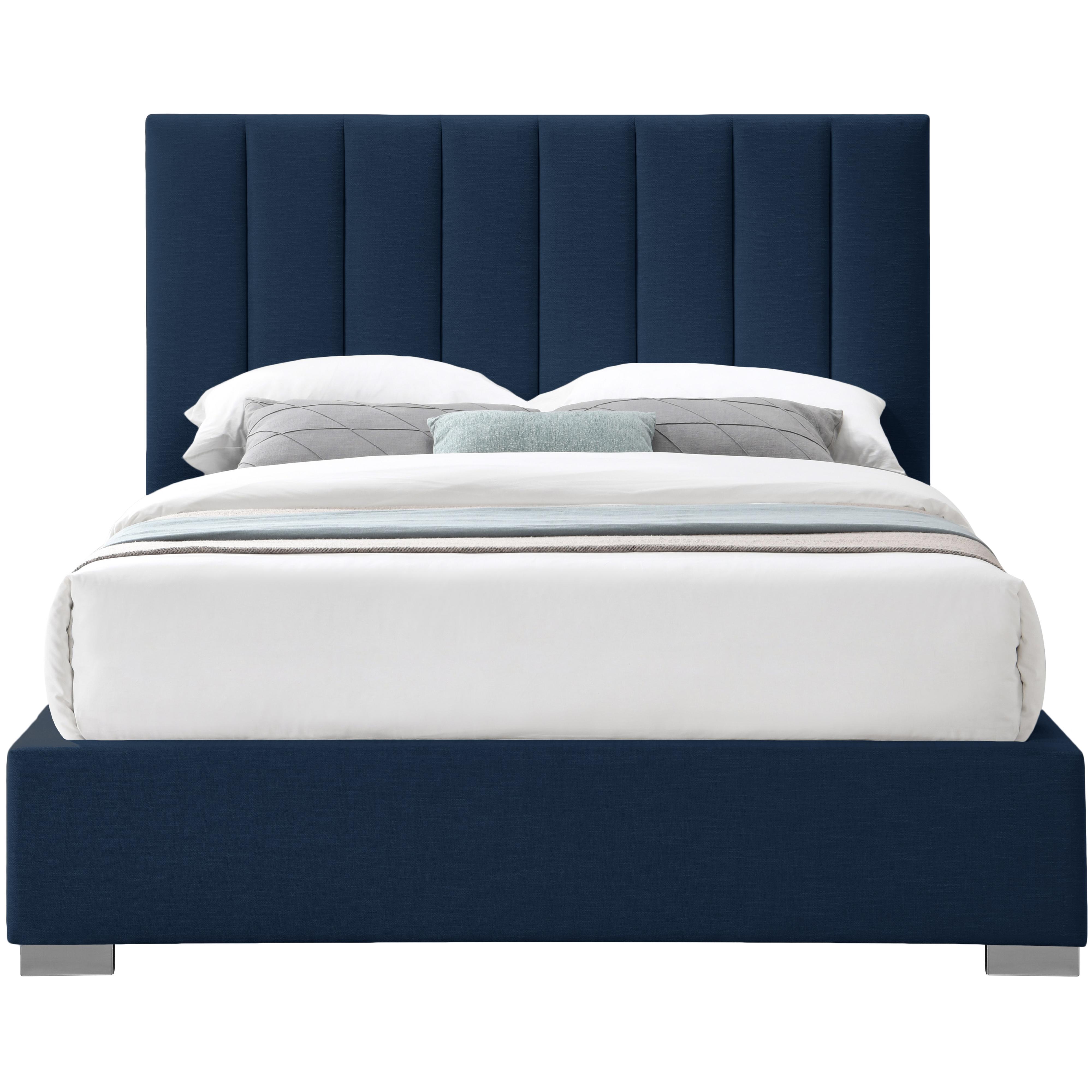 Meridian Pierce Navy Linen Textured Fabric Full Bed