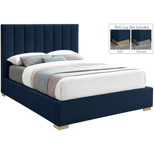 Meridian Pierce Navy Linen Textured Fabric King Bed