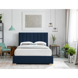 Meridian Pierce Navy Linen Textured Fabric King Bed