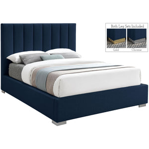 Meridian Pierce Navy Linen Textured Fabric Queen Bed