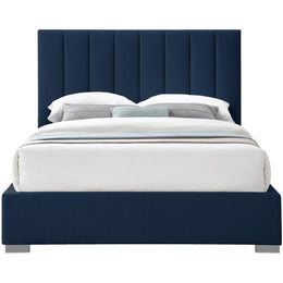 Meridian Pierce Navy Linen Textured Fabric Queen Bed
