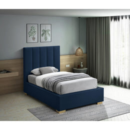 Meridian Pierce Navy Linen Textured Fabric Twin Bed