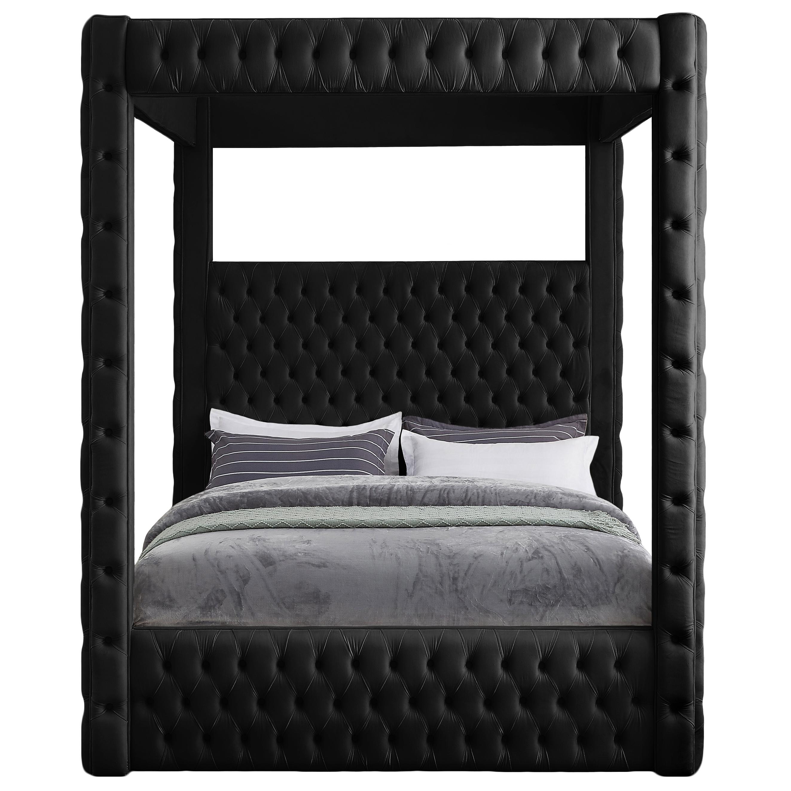 Meridian Royal Black Velvet Queen Bed (4 Boxes)