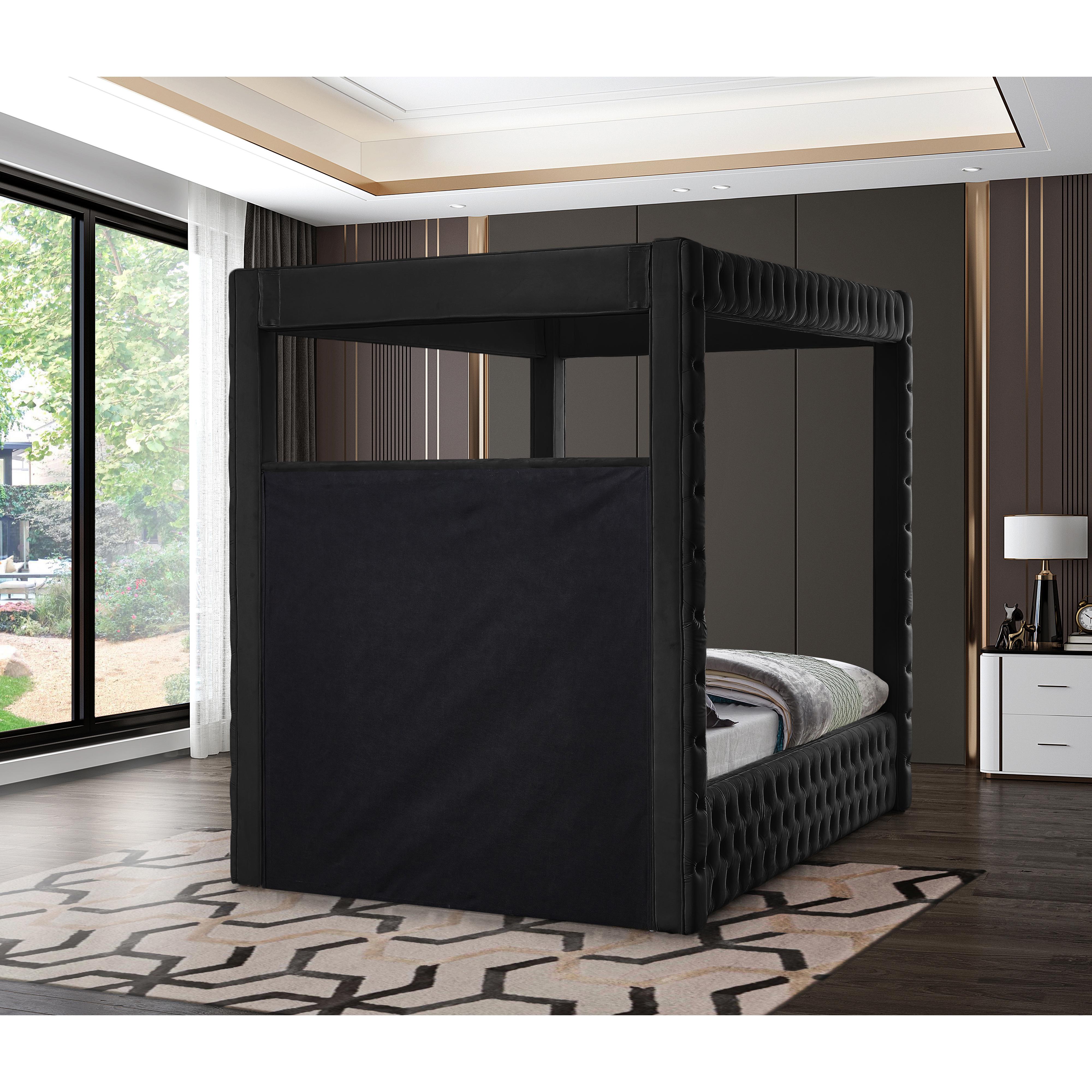 Meridian Royal Black Velvet Queen Bed (4 Boxes)
