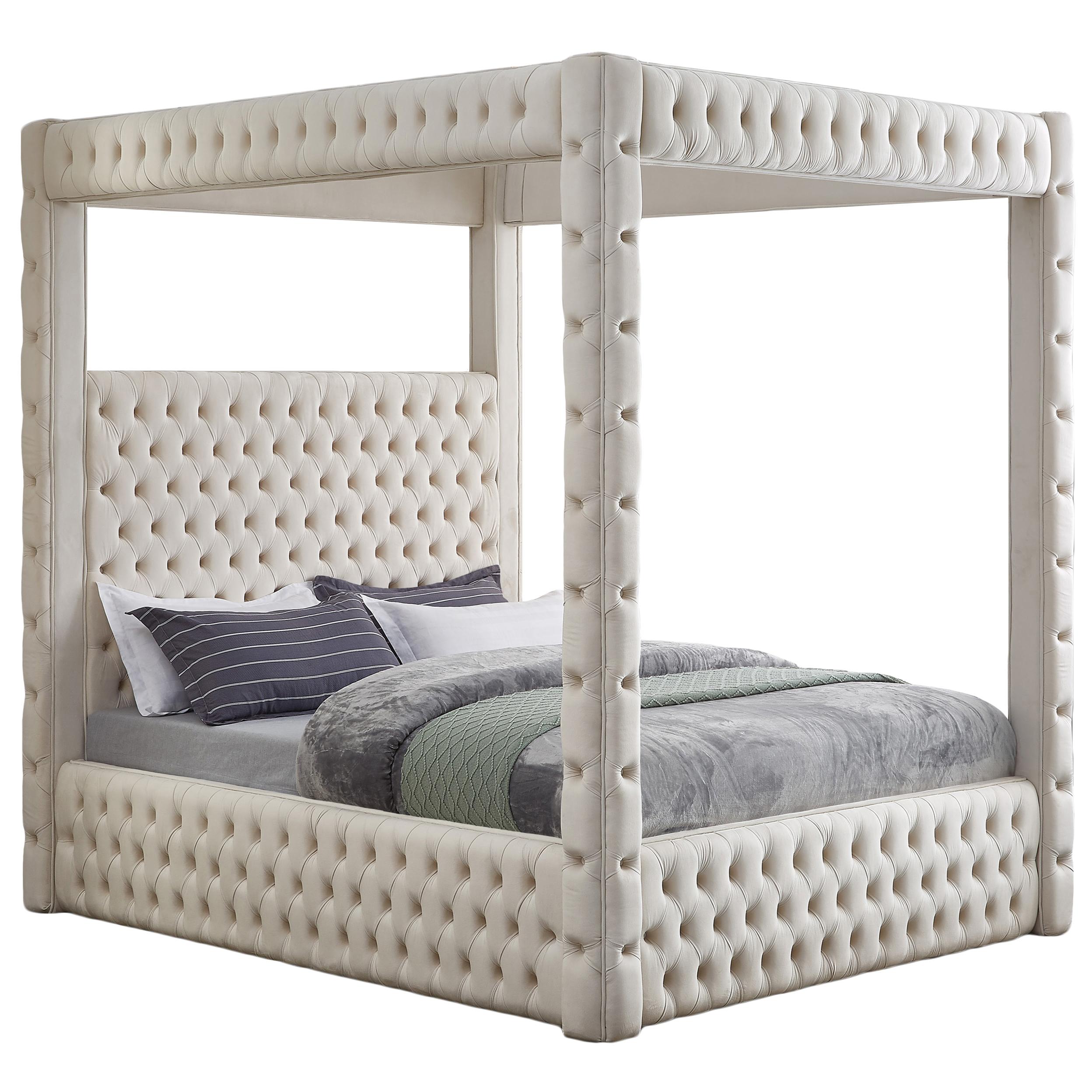 Meridian Royal Beige Velvet King Bed (4 Boxes)