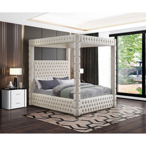 Meridian Royal Beige Velvet Queen Bed (4 Boxes)