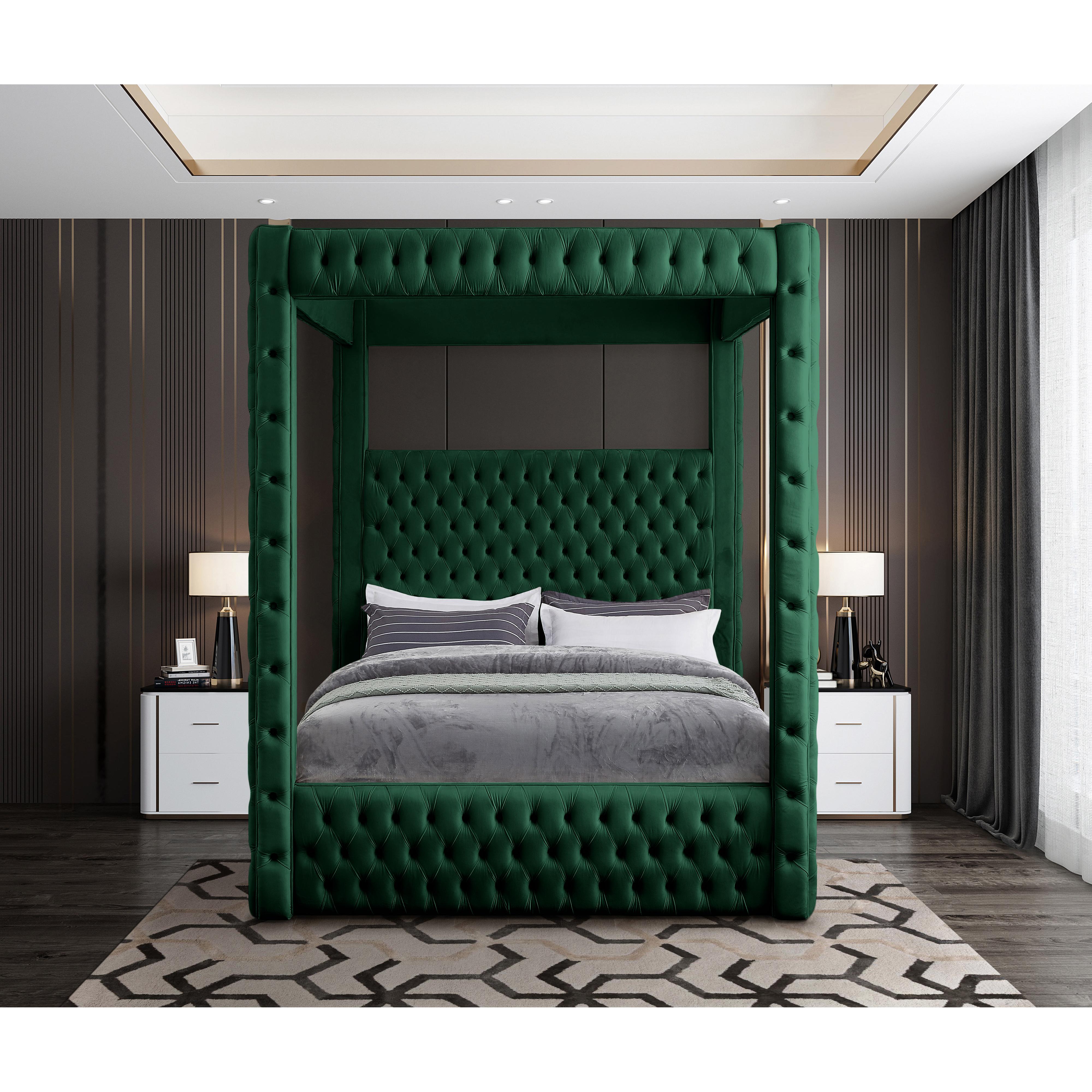 Meridian Royal Green Velvet King Bed (4 Boxes)
