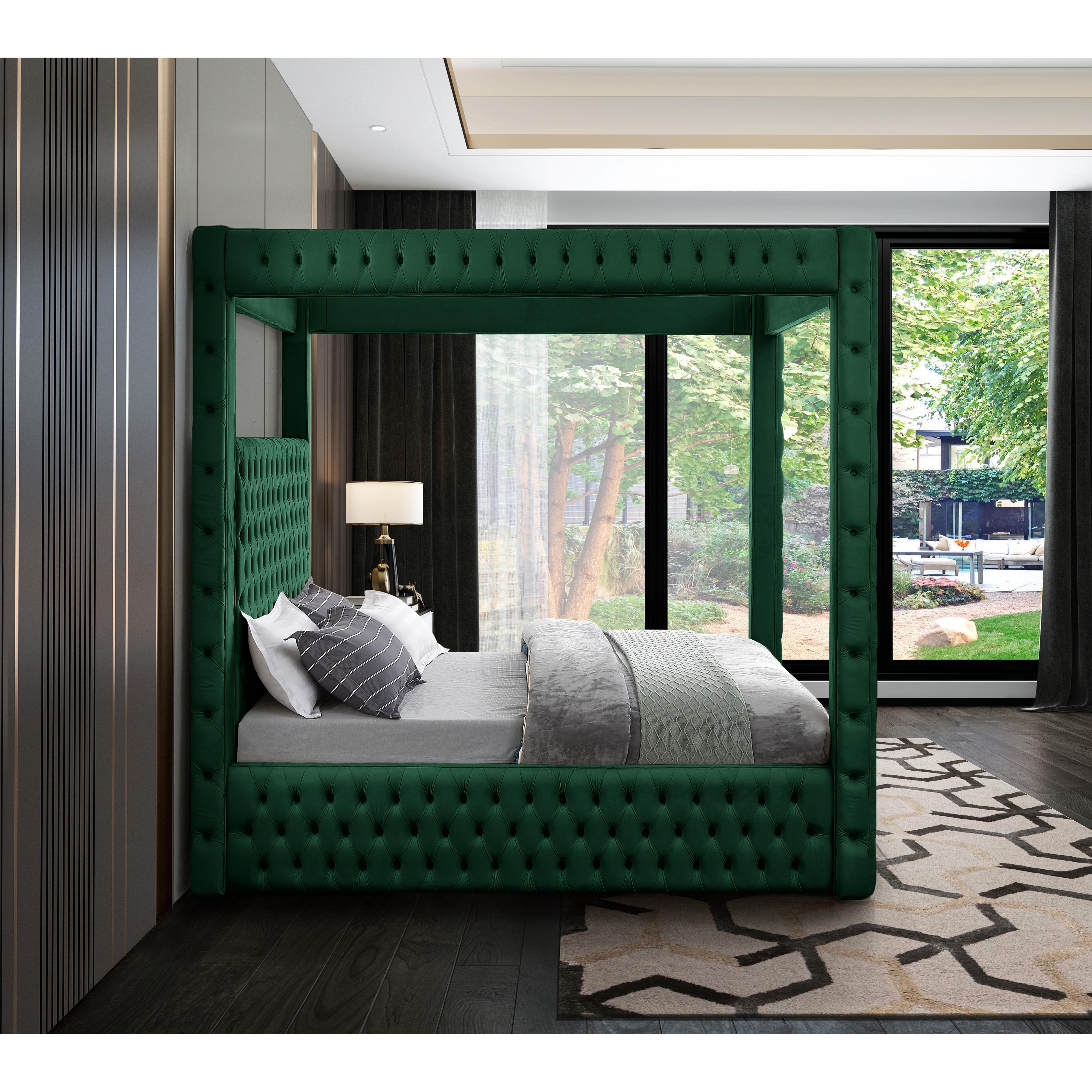 Meridian Royal Green Velvet King Bed (4 Boxes)