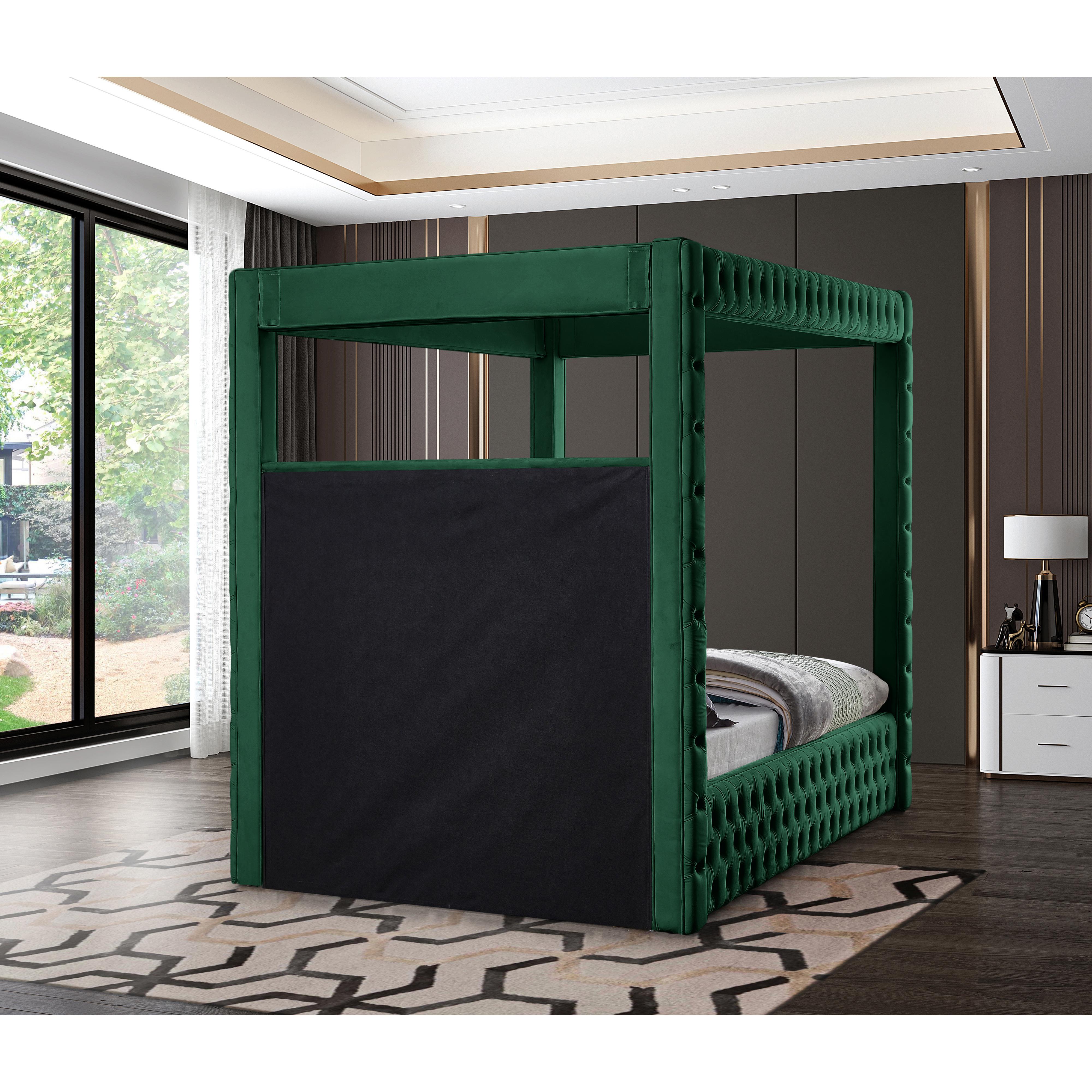 Meridian Royal Green Velvet Queen Bed (4 Boxes)