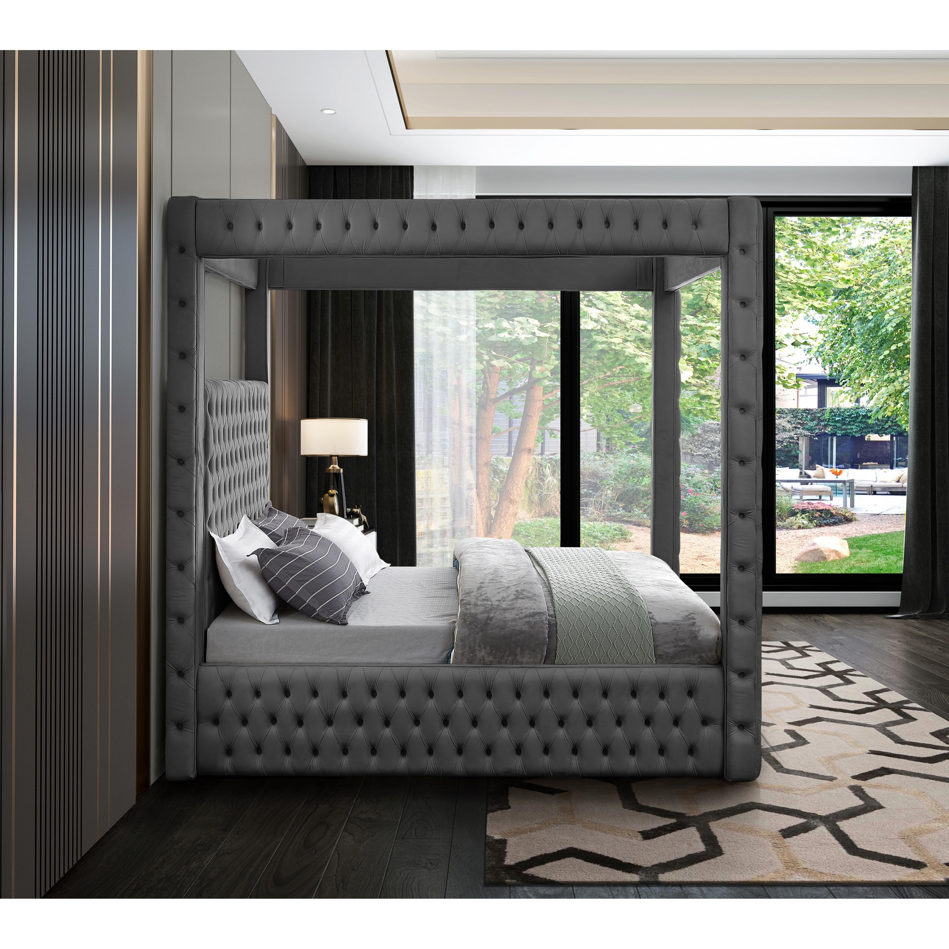 Meridian Royal Grey Velvet King Bed (4 Boxes)