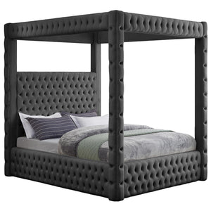 Meridian Royal Grey Velvet Queen Bed (4 Boxes)