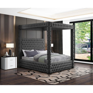 Meridian Royal Grey Velvet Queen Bed (4 Boxes)