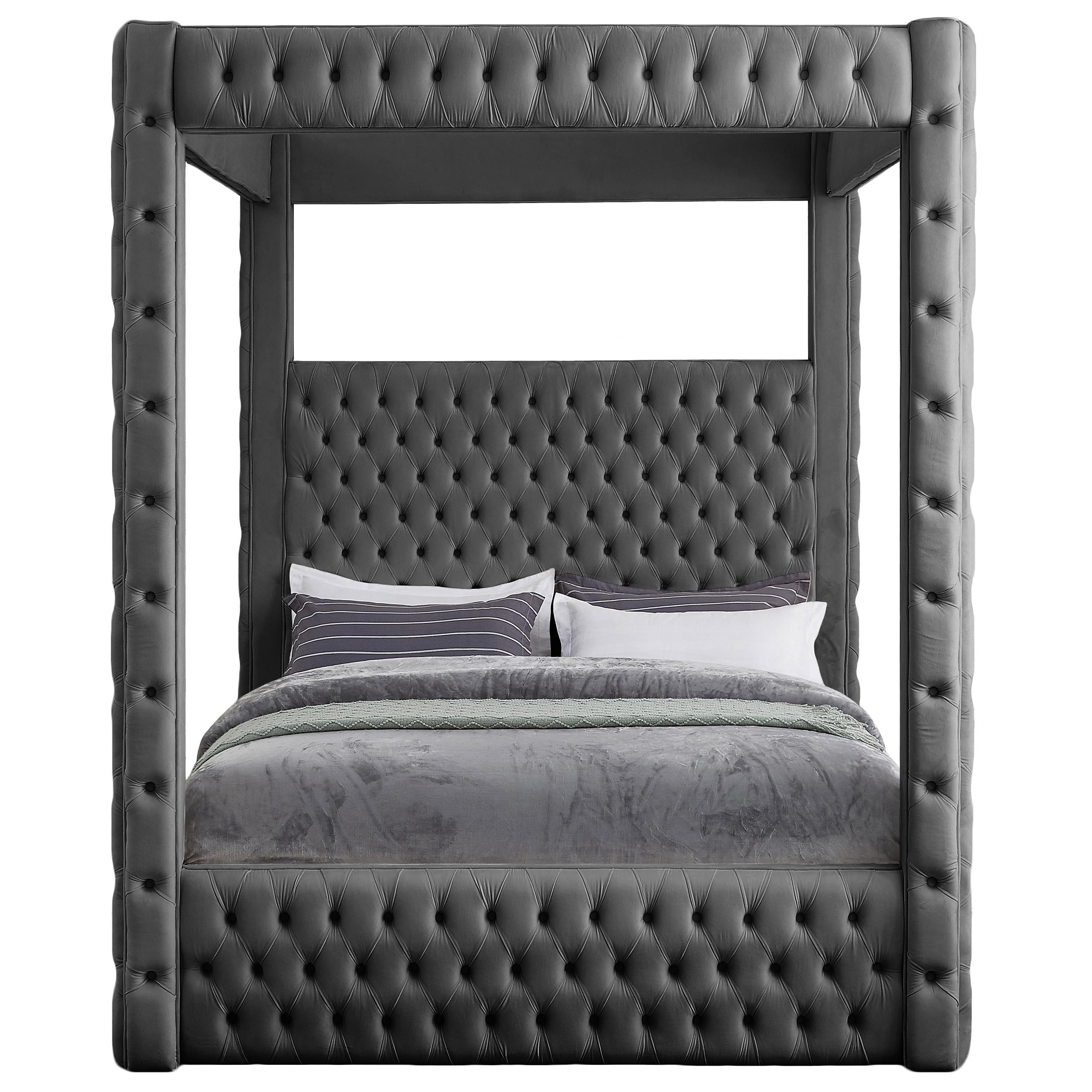 Meridian Royal Grey Velvet Queen Bed (4 Boxes)
