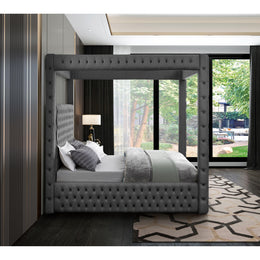 Meridian Royal Grey Velvet Queen Bed (4 Boxes)