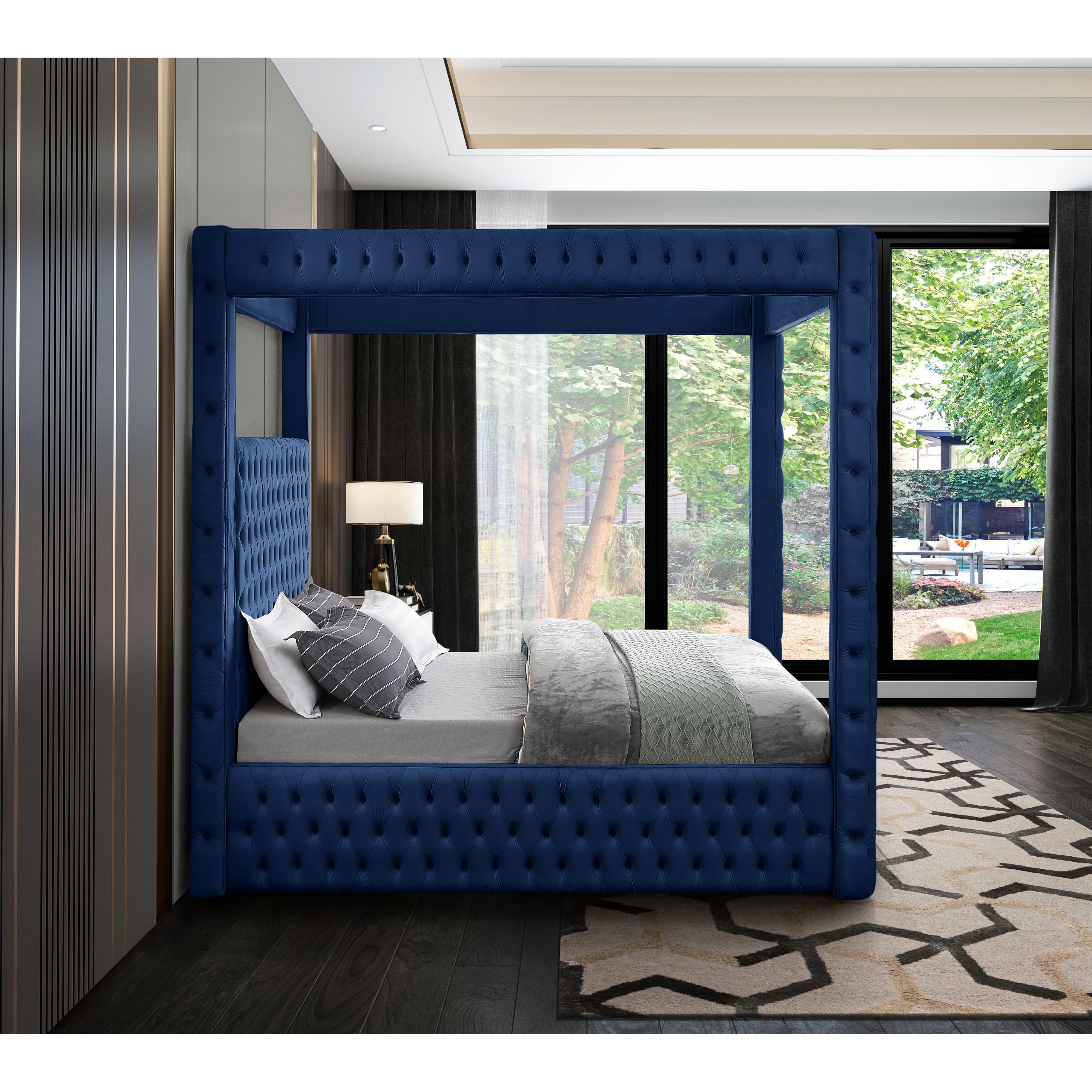 Meridian Royal Navy Velvet King Bed (4 Boxes)