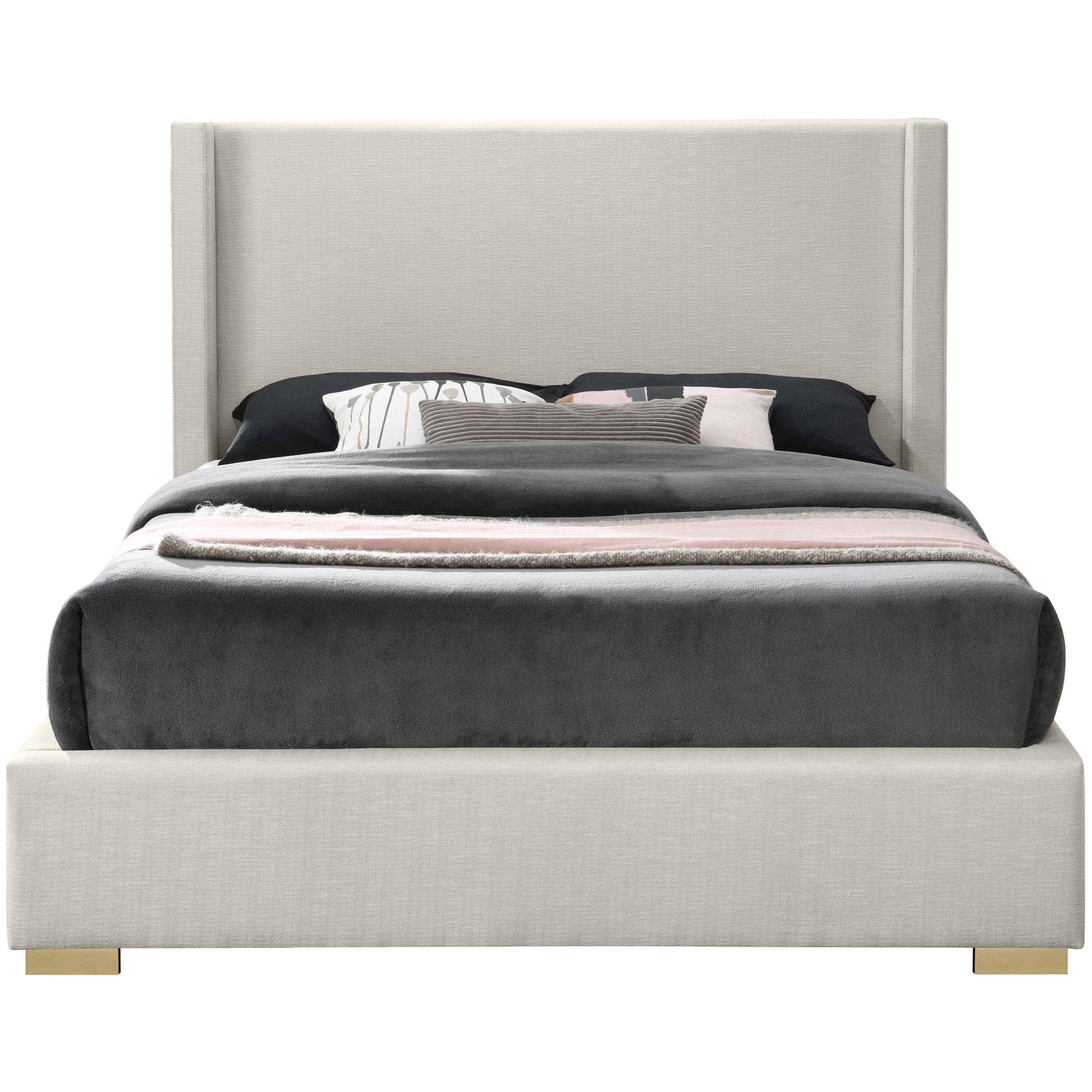Meridian Royce Beige Linen Textured Fabric King Bed (3 Boxes)