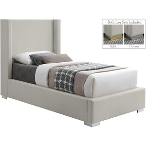 Meridian Royce Beige Linen Textured Fabric Twin Bed (3 Boxes)